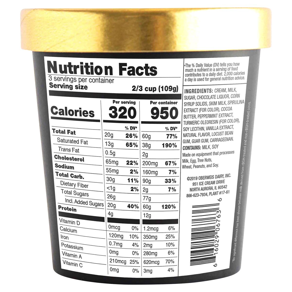 slide 2 of 2, Oberweis Mint Chocolate Chip Ice Cream, 16 oz