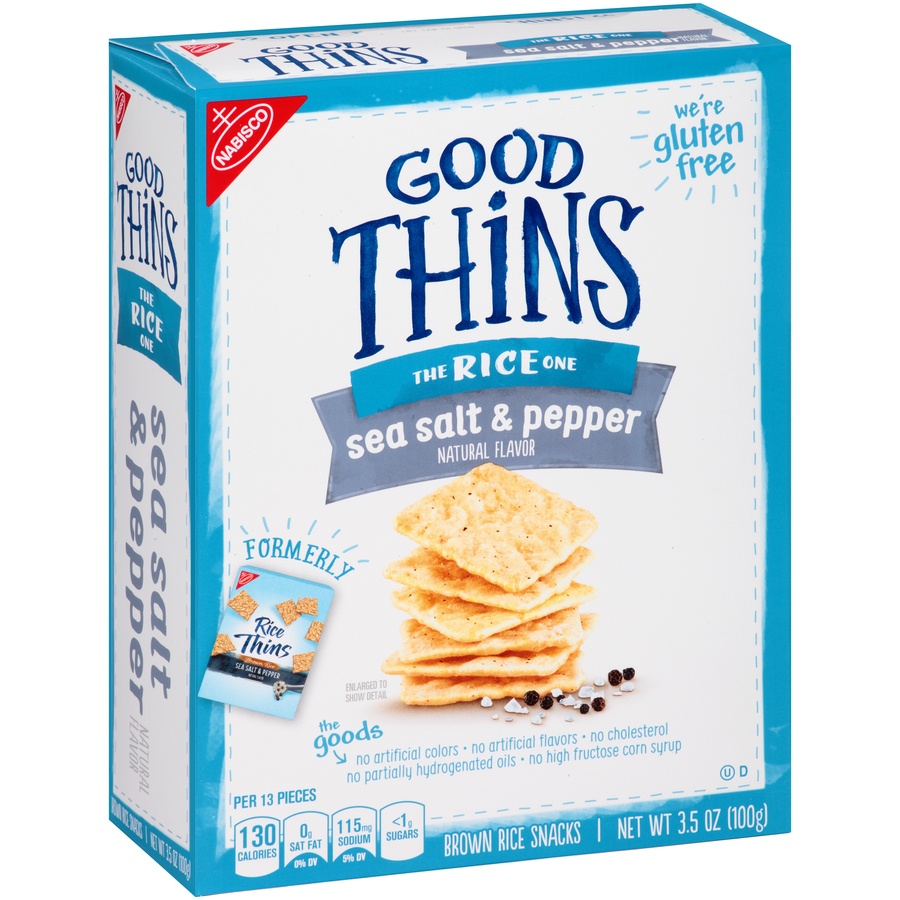 slide 3 of 8, GOOD THiNS Sea Salt & Pepper Rice Snacks Gluten Free Crackers, 3.5 oz, 3.5 oz