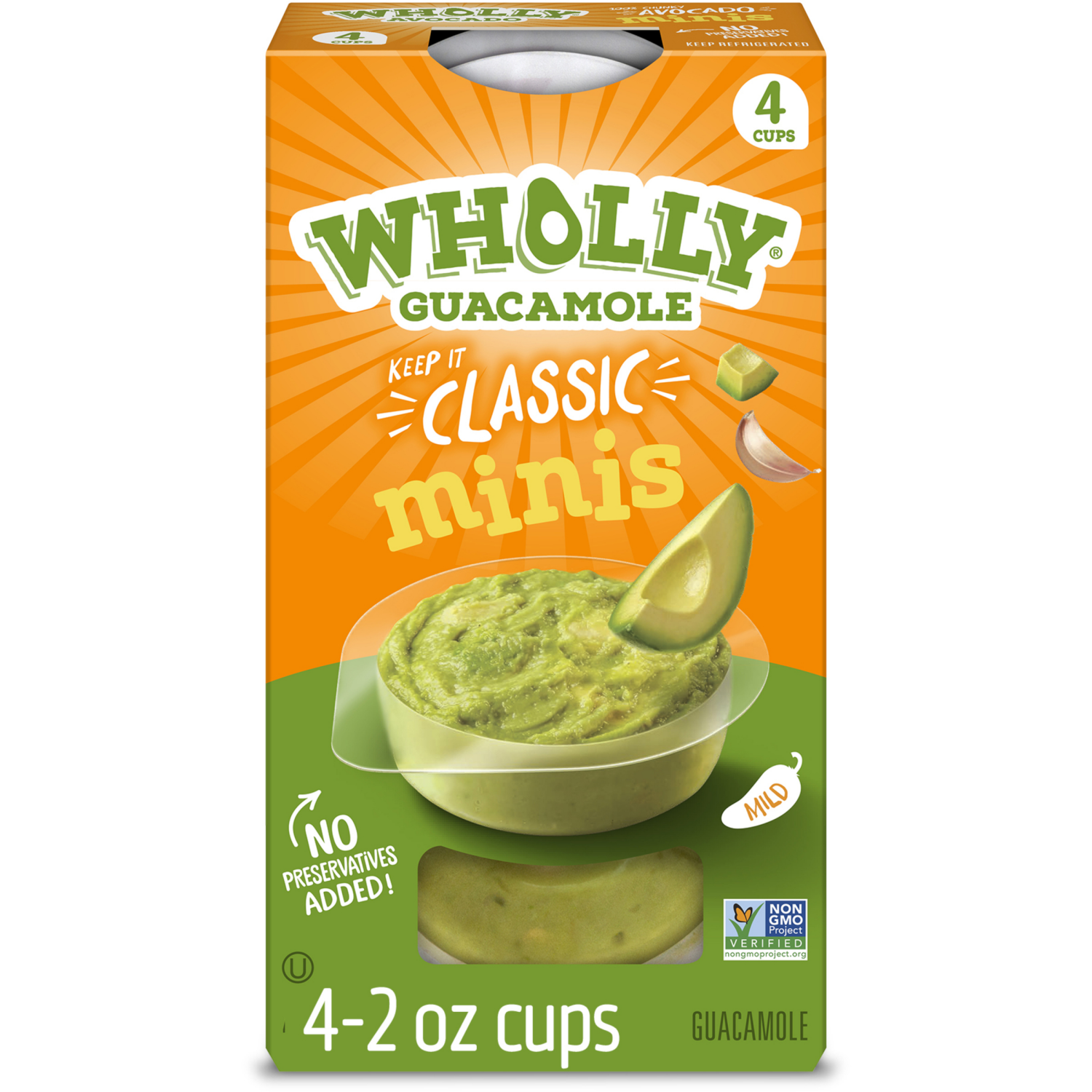 slide 1 of 1, Wholly Guacamole Minis Classic, 4-2.0 oz. cups, 8 oz, 8 oz