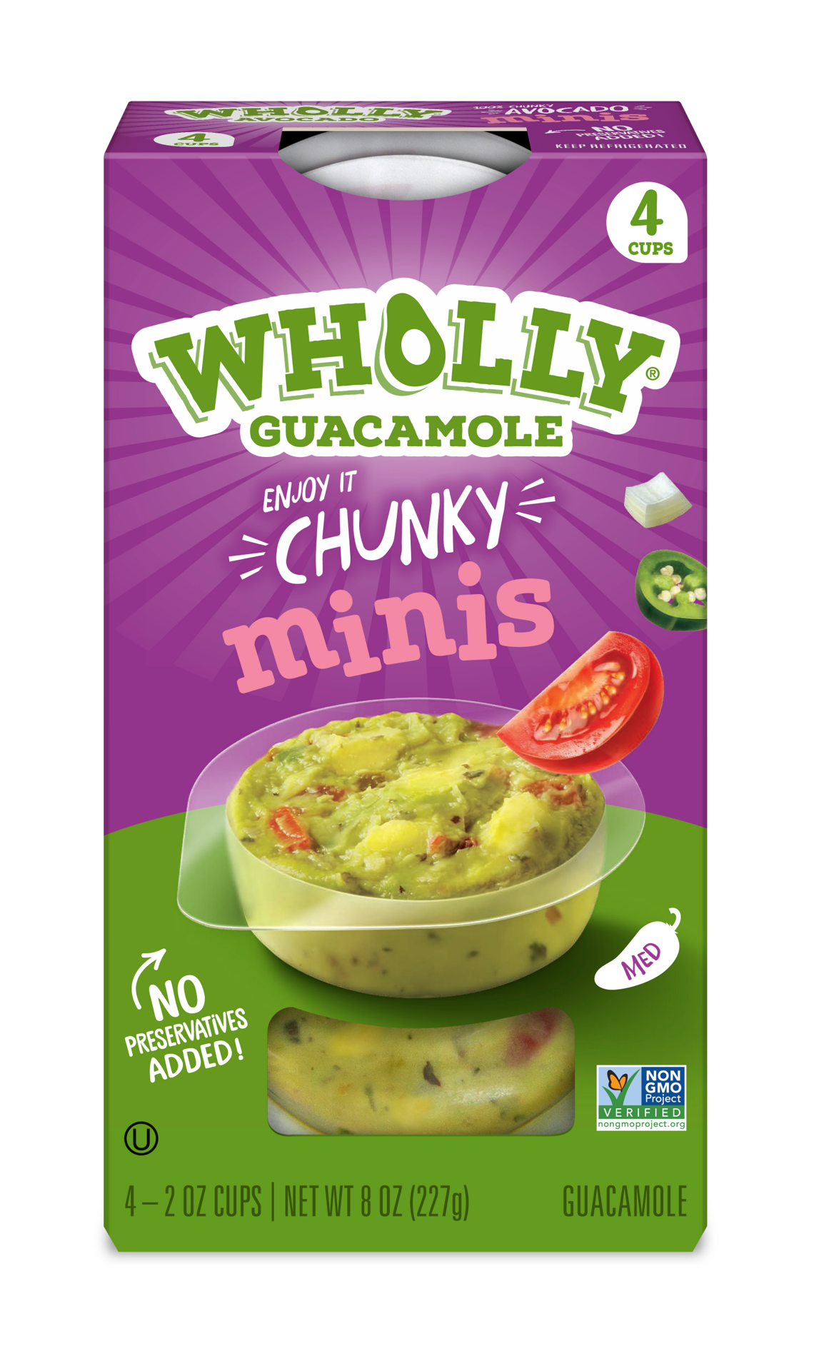 slide 1 of 1, Wholly Minis Chunky Med Guacamole 4 - 2 oz Cups, 4 ct