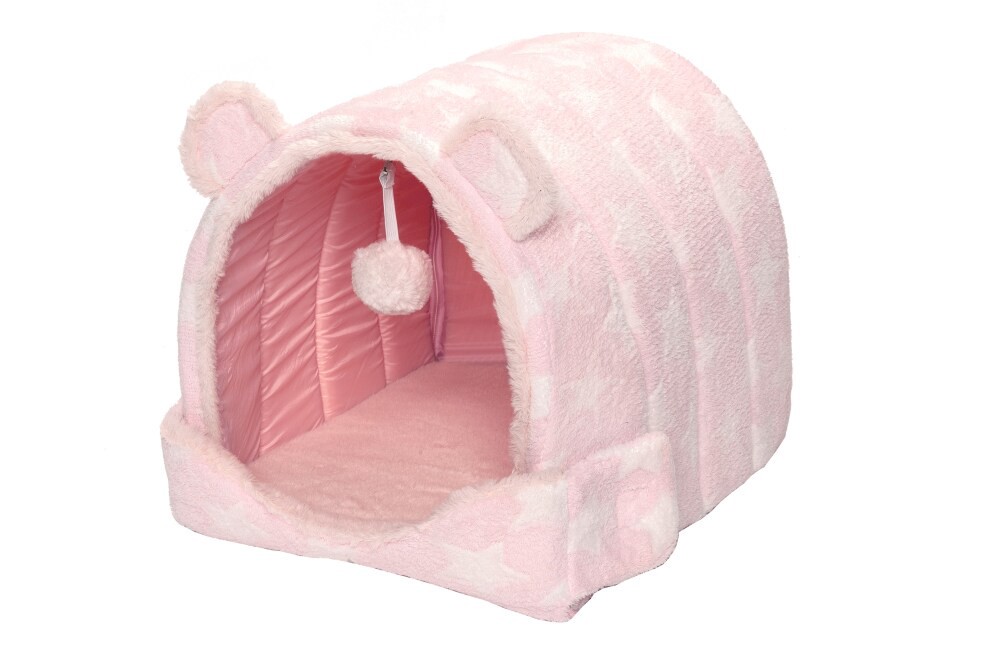 slide 1 of 1, Furhaven Pink Stars Bear Cozy Cat Bed, 1 ct