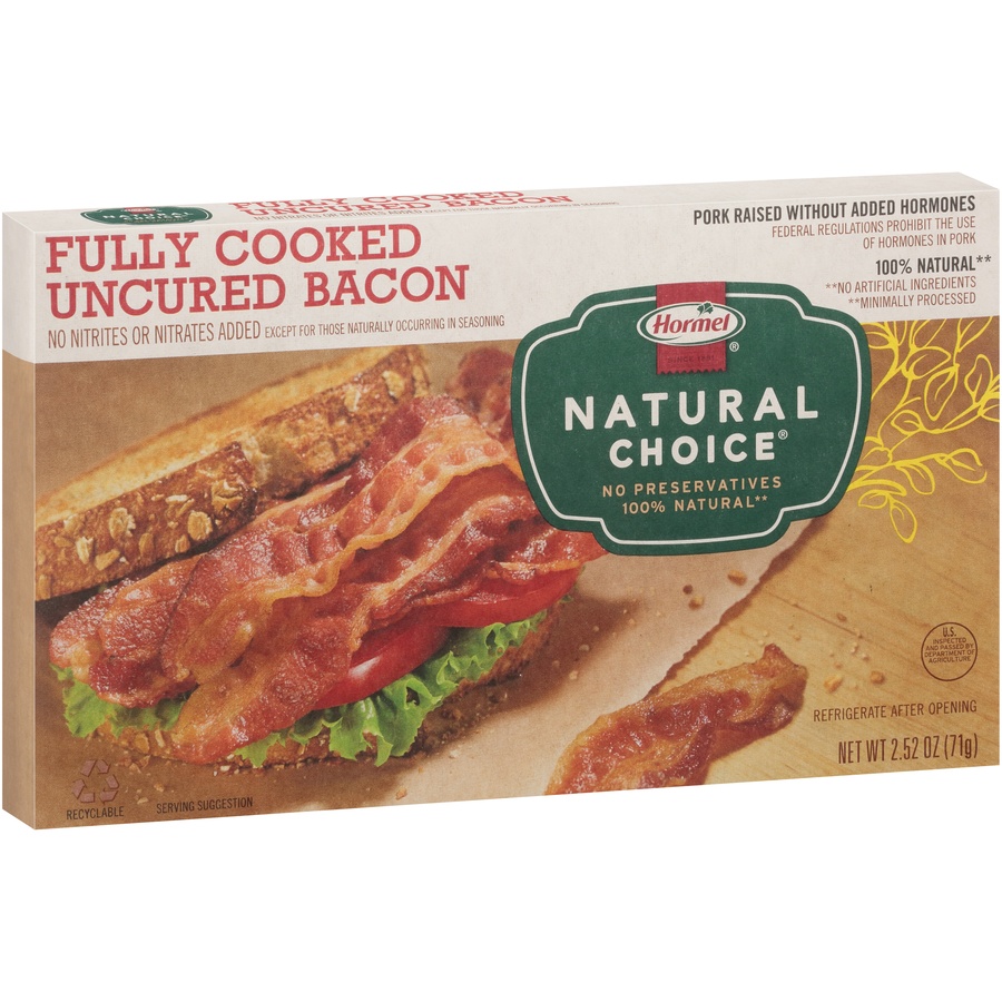 slide 8 of 8, Hormel NATURAL CHOICE Uncured Fully Cooked Bacon, 2.52 oz