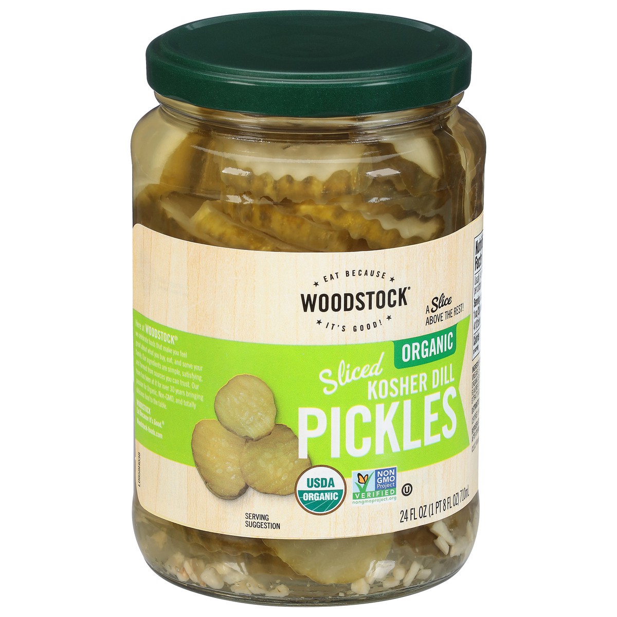 slide 2 of 9, Woodstock Pickles Kosher Slice Org, 24 oz