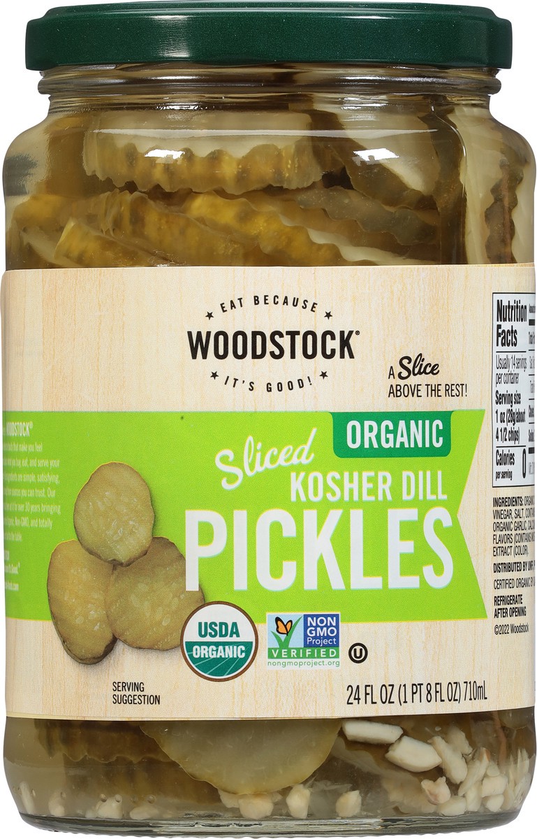 slide 6 of 9, Woodstock Pickles Kosher Slice Org, 24 oz