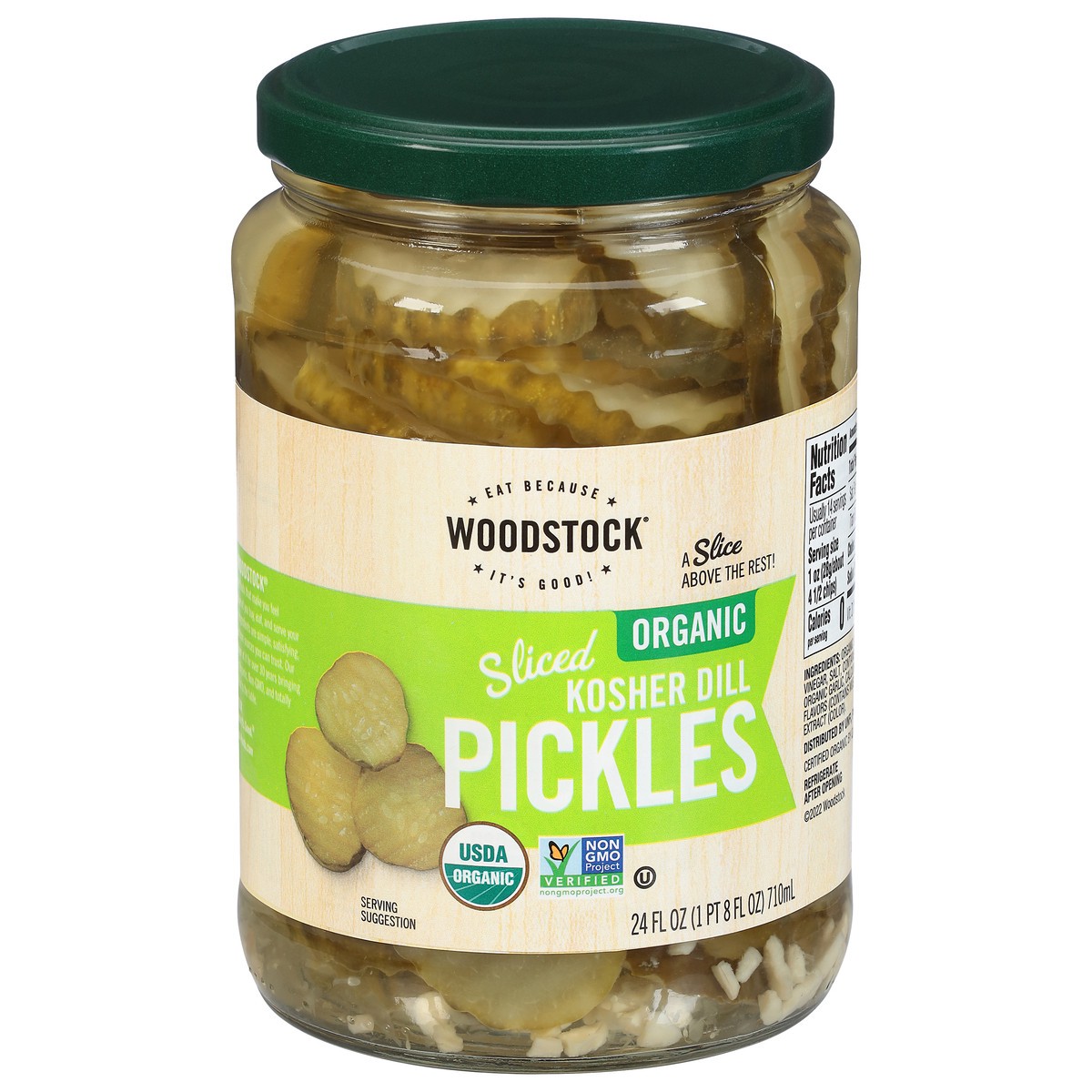 slide 1 of 9, Woodstock Pickles Kosher Slice Org, 24 oz