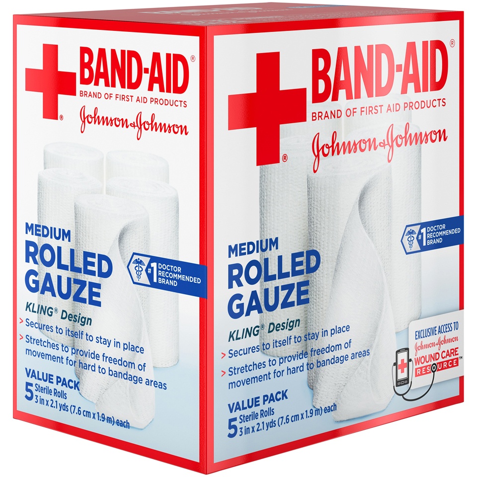 slide 2 of 6, BAND-AID Band Aid Brand Flexible Rolled Medical Gauze, 3 in x 2.1 yd, 5 ct, 