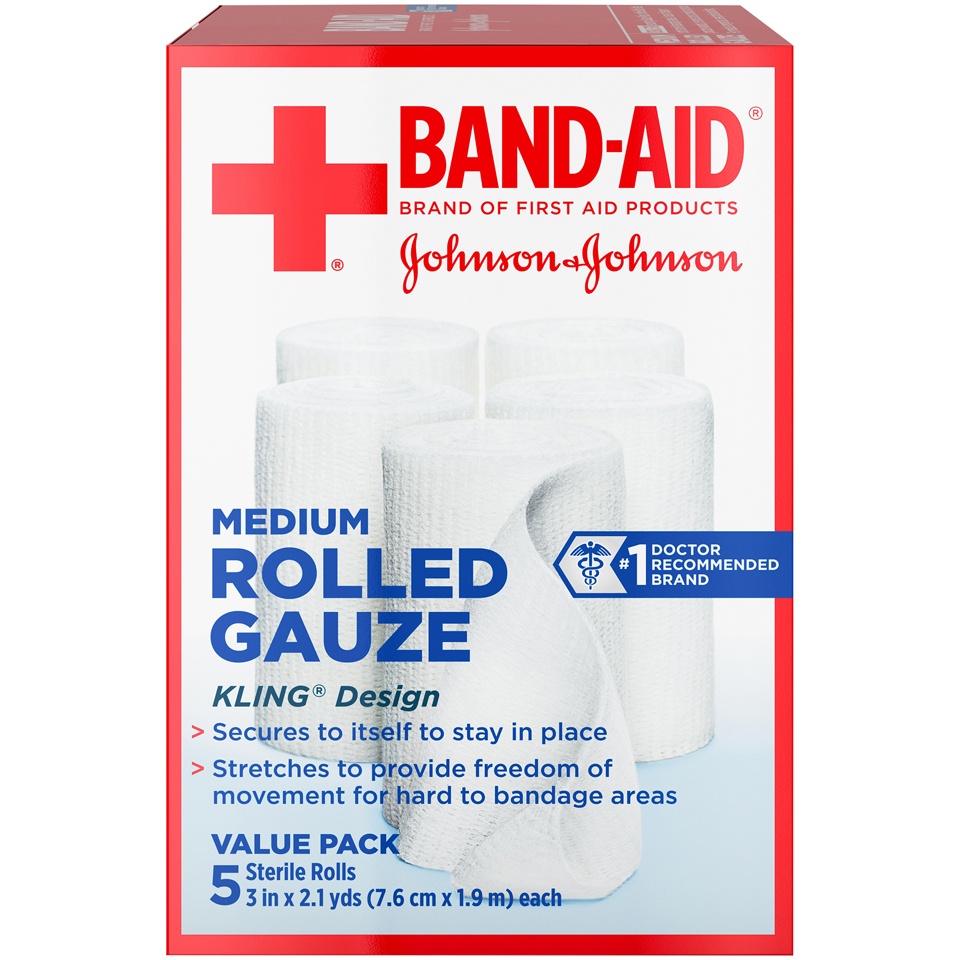 slide 4 of 6, BAND-AID Band Aid Brand Flexible Rolled Medical Gauze, 3 in x 2.1 yd, 5 ct, 