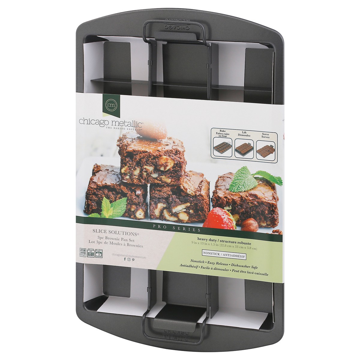 slide 10 of 11, Chicago Metallic Brownie Pan Set, Slice Solutions, Heavy Duty, Nonstick, Pro Series, 1 ct