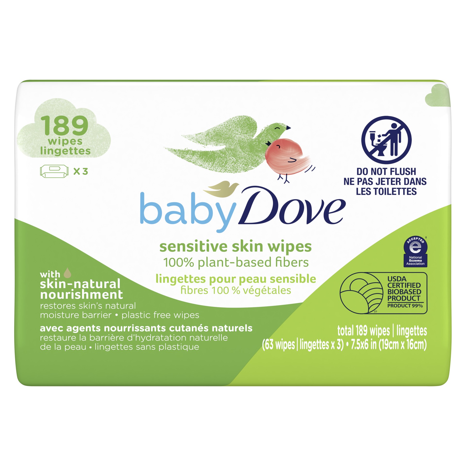 slide 1 of 4, Baby Dove Baby Wipes with 100% Plant-Based Fibers, 3 Pack, 189 Wipes, 3 ct