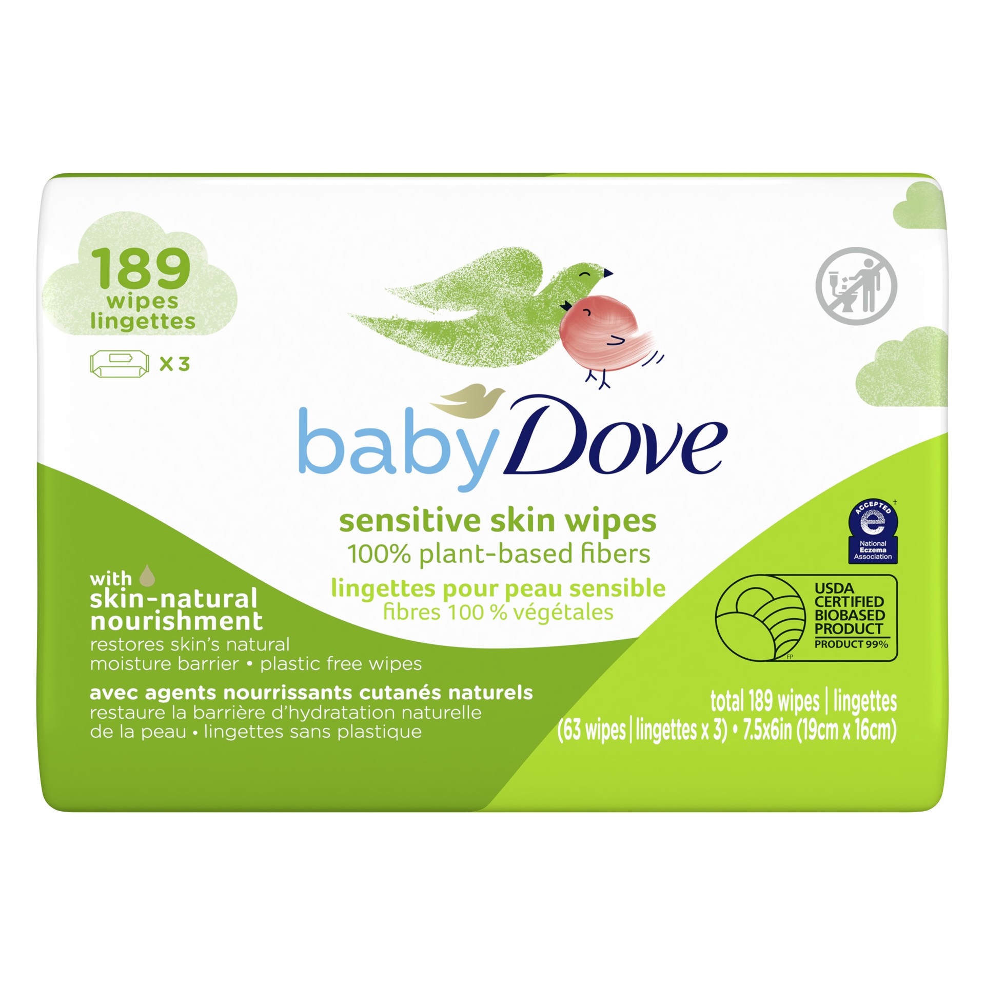 slide 1 of 4, Dove Baby Dove Sensitive Skin Wipes, 3 ct