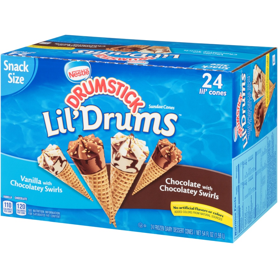 slide 7 of 8, Drumstick Nestle Drumstick Lil' Drums Vanilla And Chocolate With Chocolatey Swirls Sundae Cones Pack, 24 ct