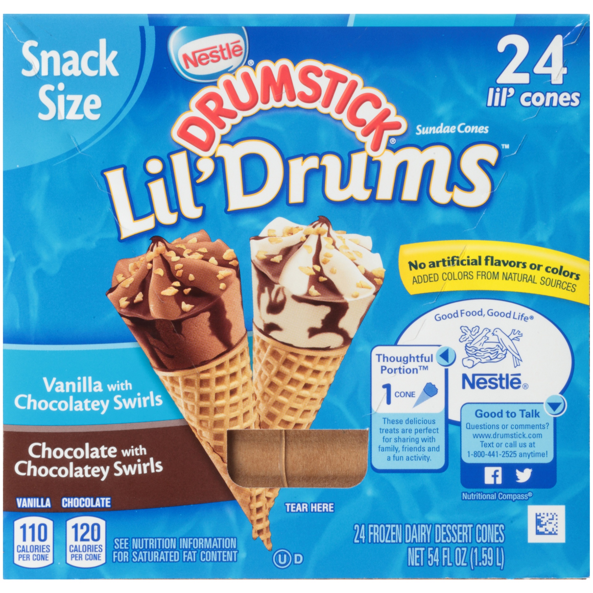 slide 2 of 8, Drumstick Nestle Drumstick Lil' Drums Vanilla And Chocolate With Chocolatey Swirls Sundae Cones Pack, 24 ct