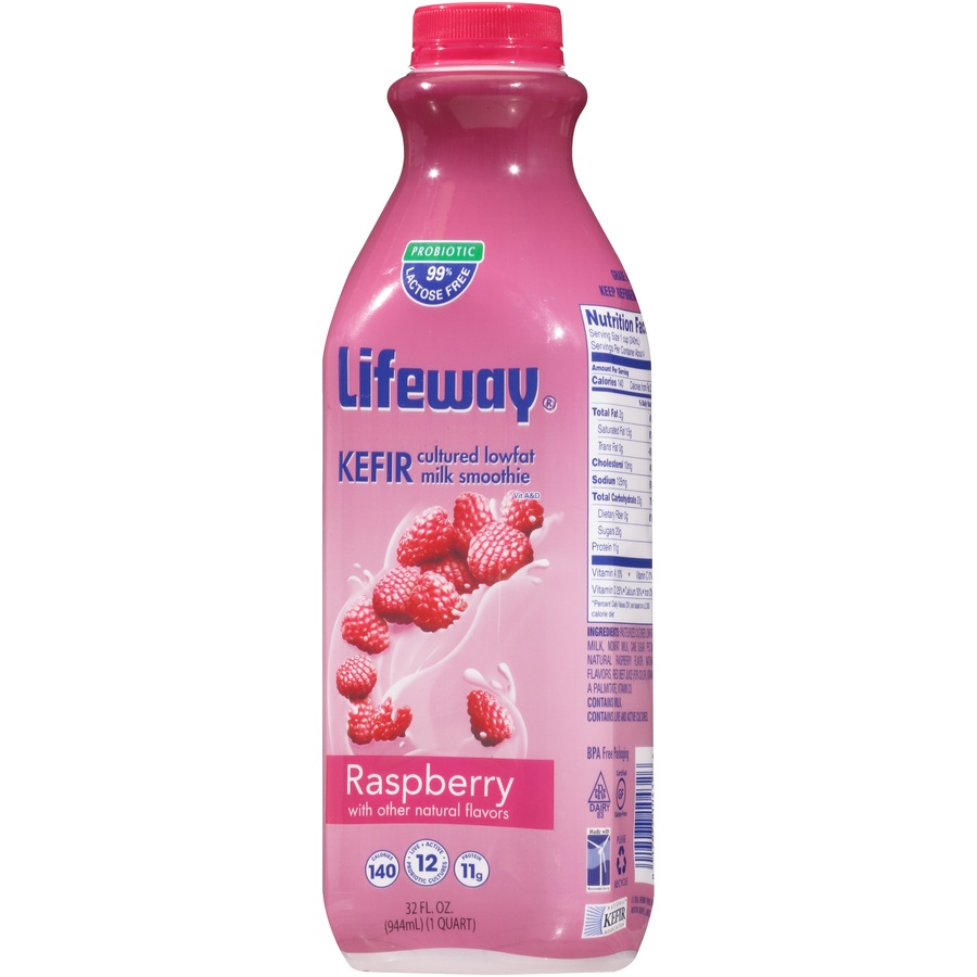 slide 3 of 8, Lifeway Low Fat Raspberry Kefir, 32 oz