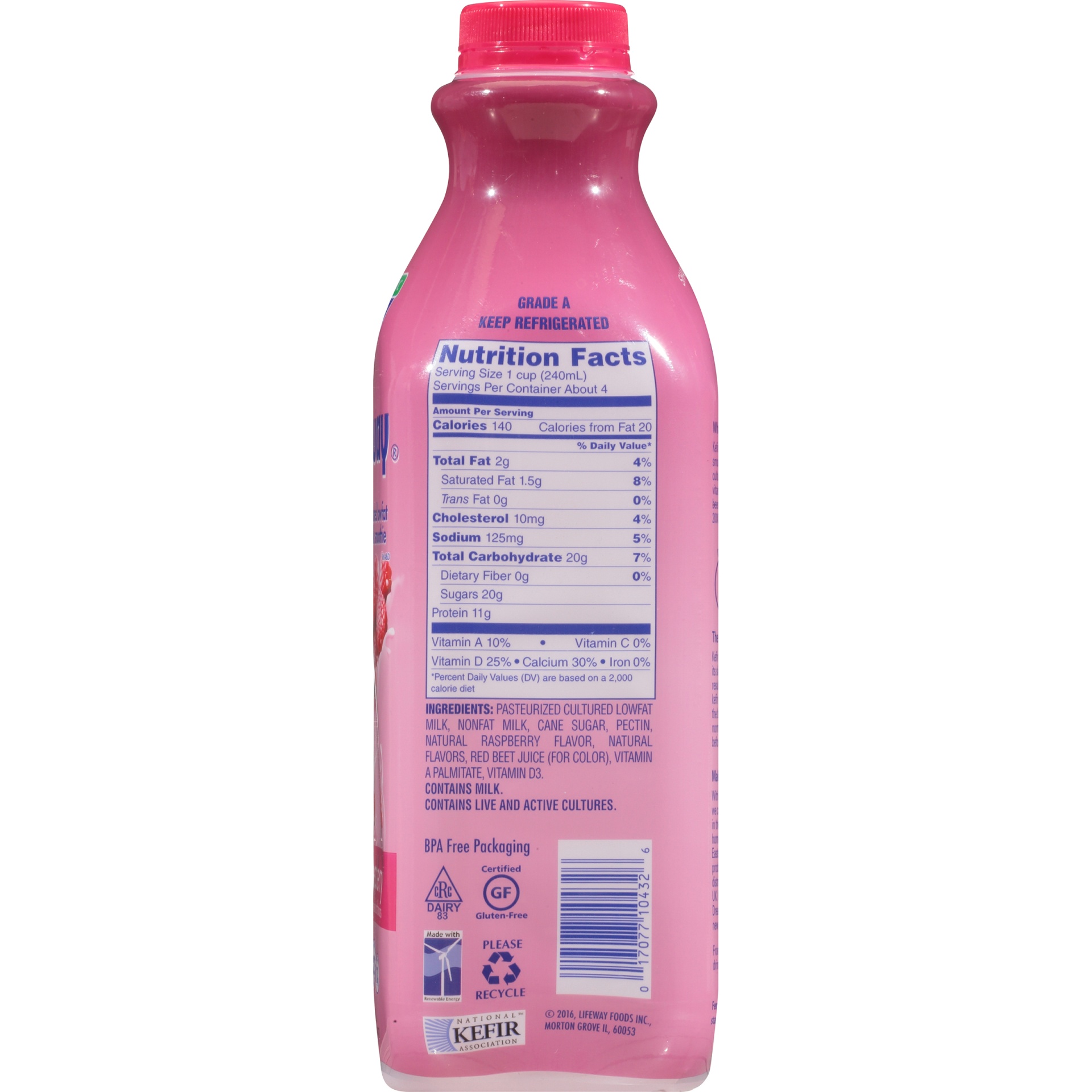 slide 5 of 8, Lifeway Low Fat Raspberry Kefir, 32 oz