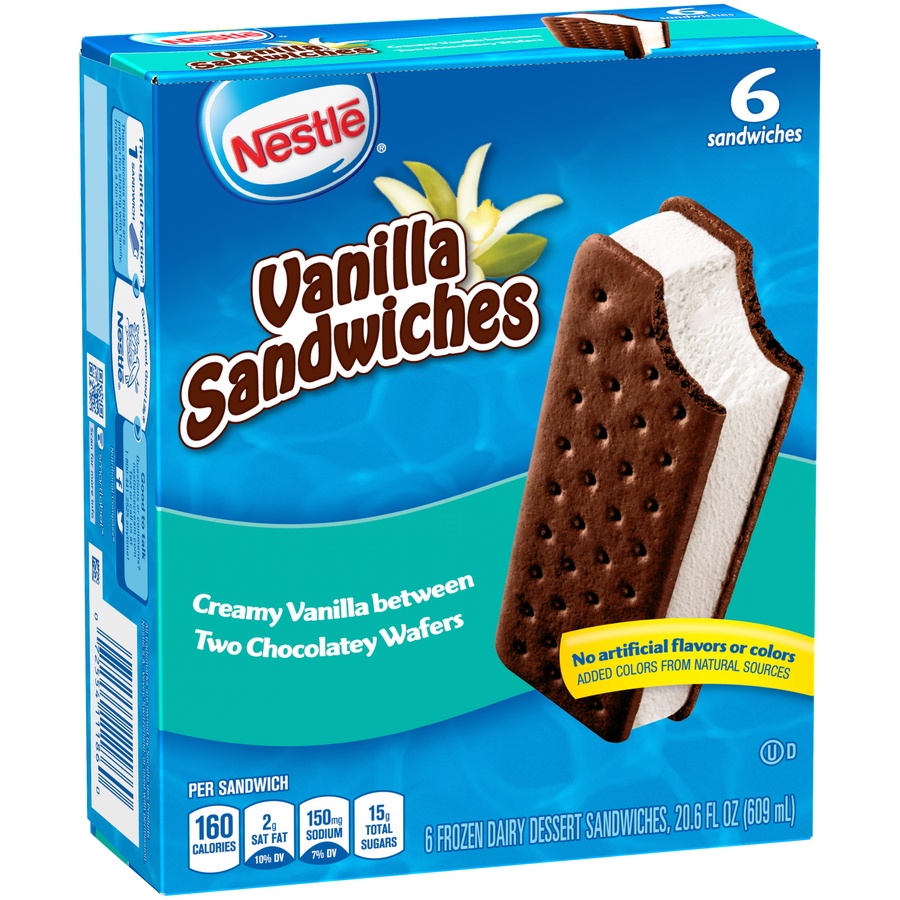 slide 3 of 8, Nestlé Vanilla Frozen Dairy Dessert Sandwiches, 6 ct