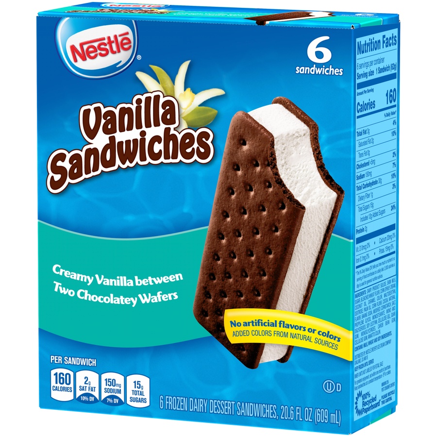 slide 8 of 8, Nestlé Vanilla Frozen Dairy Dessert Sandwiches, 6 ct