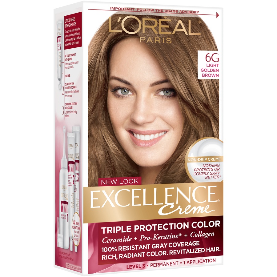 slide 6 of 8, L'Oréal Excellence Triple Protection Permanent Hair Color - 6.3 fl oz - 6G Light Golden Brown - 1 kit, 1 ct