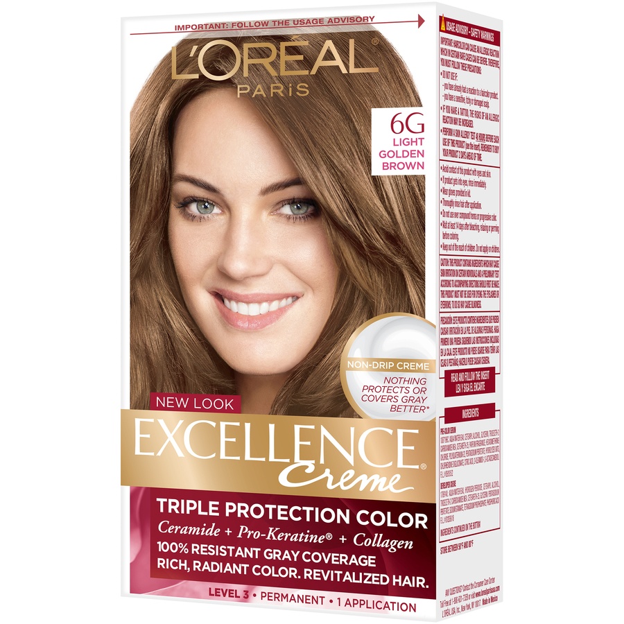 slide 7 of 8, L'Oréal Excellence Triple Protection Permanent Hair Color - 6.3 fl oz - 6G Light Golden Brown - 1 kit, 1 ct