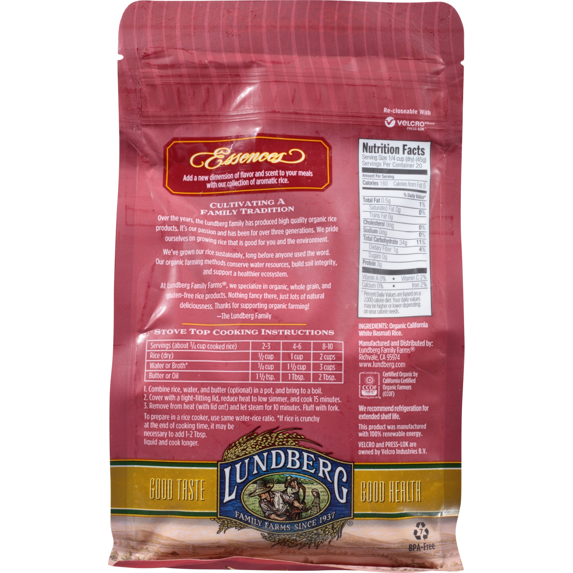 slide 4 of 8, Lundberg Organic Long Grain California White Basmati Rice, 32 oz