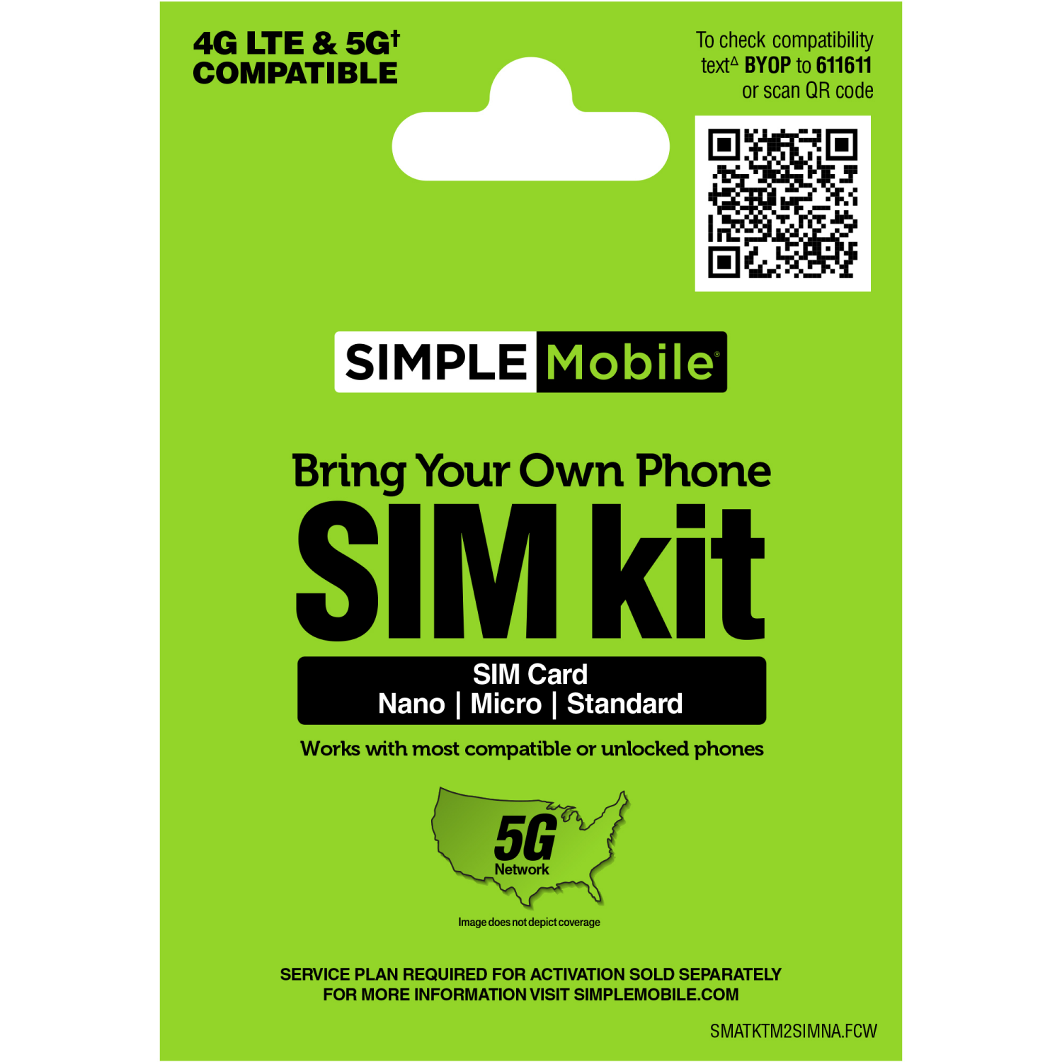 slide 1 of 6, Tracfone® Simple Mobile Bring Your Own Phone SIM Kit Card, 1 ct