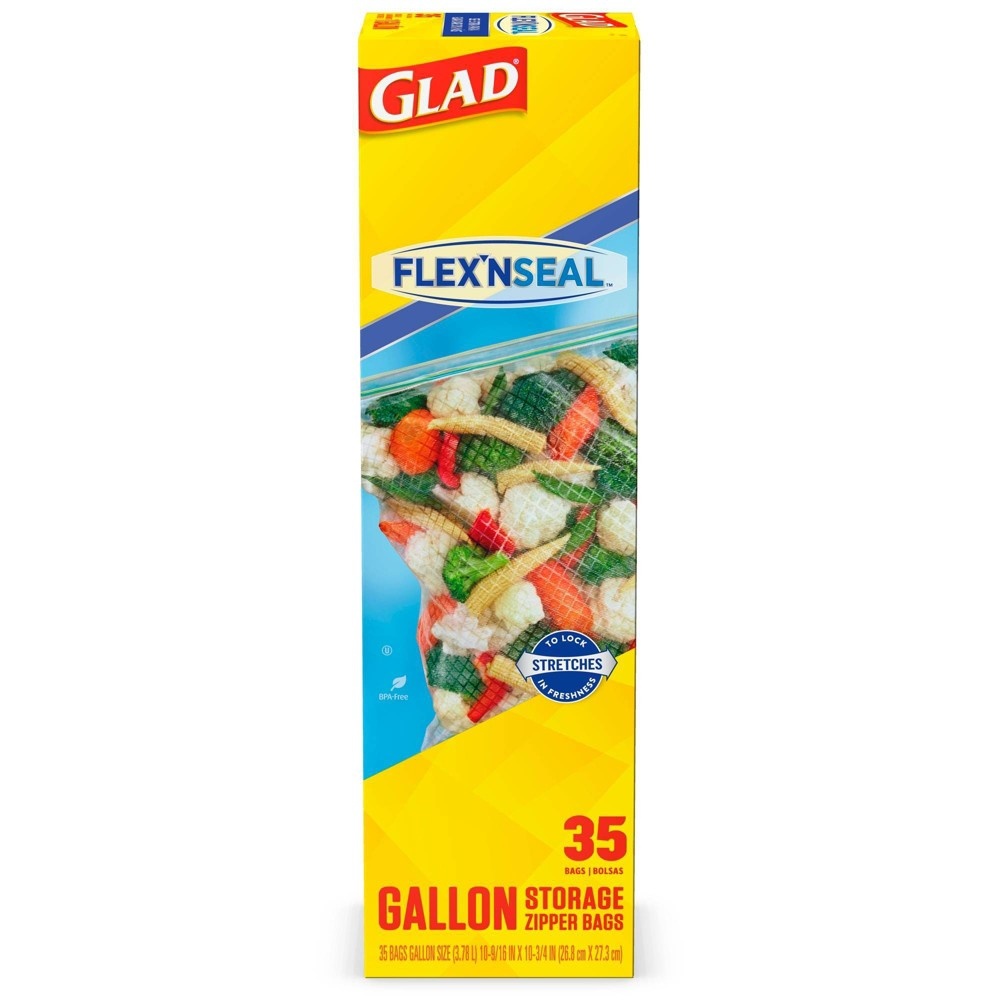 slide 2 of 4, Glad FLEX'N SEAL Food Storage Plastic Bags - Gallon - 35 count, 35 ct