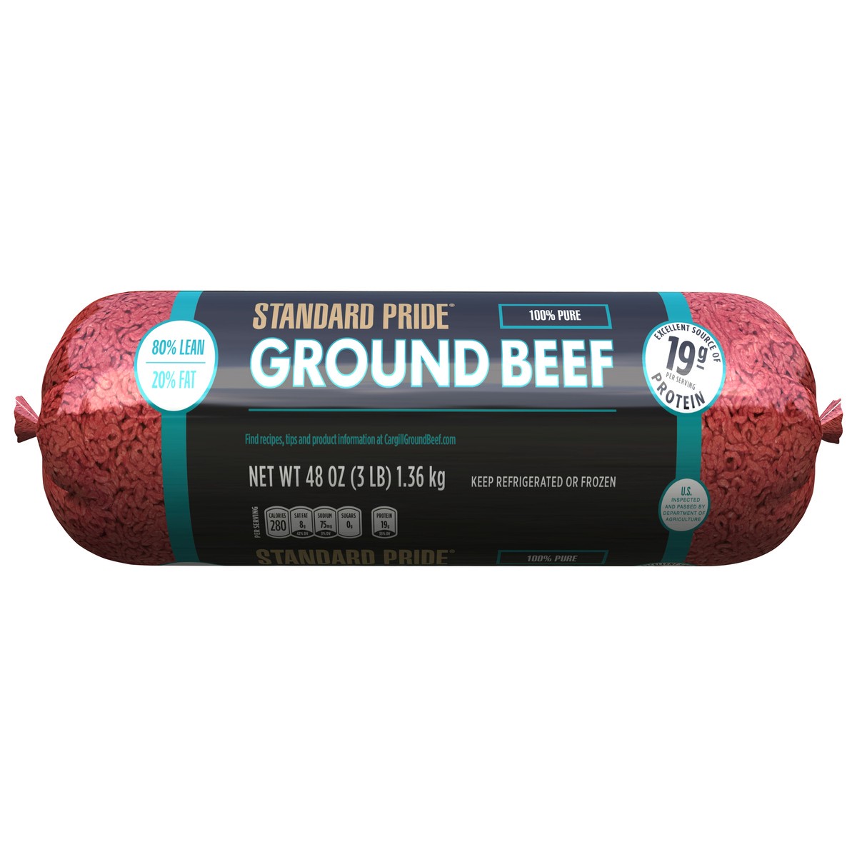 slide 1 of 5, Standard Pride 80% Lean / 20% Fat, Ground Beef Roll, 3 lb., 48 oz