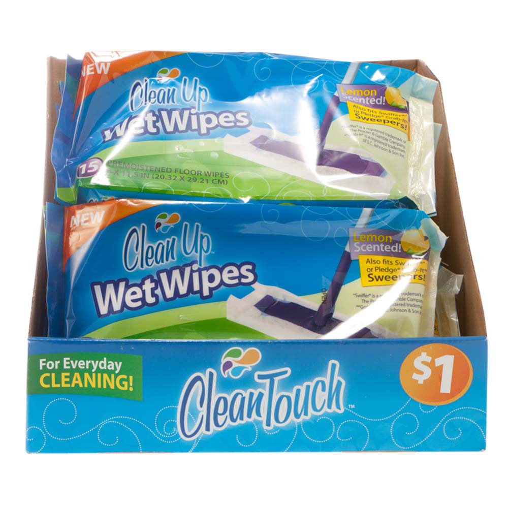 slide 1 of 1, Clean Touch Wet Floor Wipes, Lemon, 15 ct