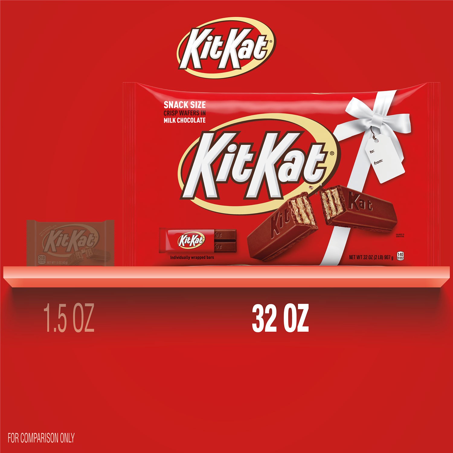 slide 5 of 8, KIT KAT Milk Chocolate Snack Size Wafer Candy Bars, Christmas, 32 oz, Bulk Bag, 32 oz