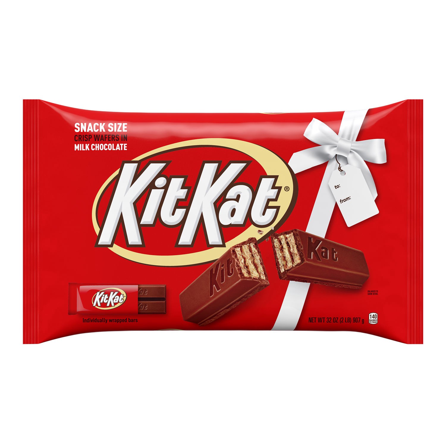 slide 1 of 8, KIT KAT Milk Chocolate Snack Size Wafer Candy Bars, Christmas, 32 oz, Bulk Bag, 32 oz