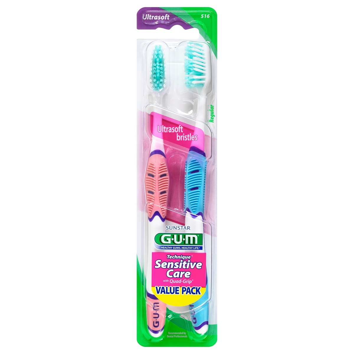 slide 1 of 3, G-U-M  Technique Sensitive Care Toothbrush-Ultra Soft Bristles, with Quad-Grip Handle, 2ct, 2 ct