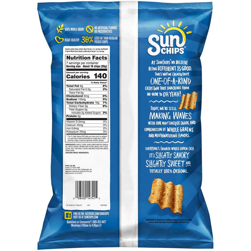 slide 2 of 4, SunChips Whole Grain Snacks , Original, 7 oz