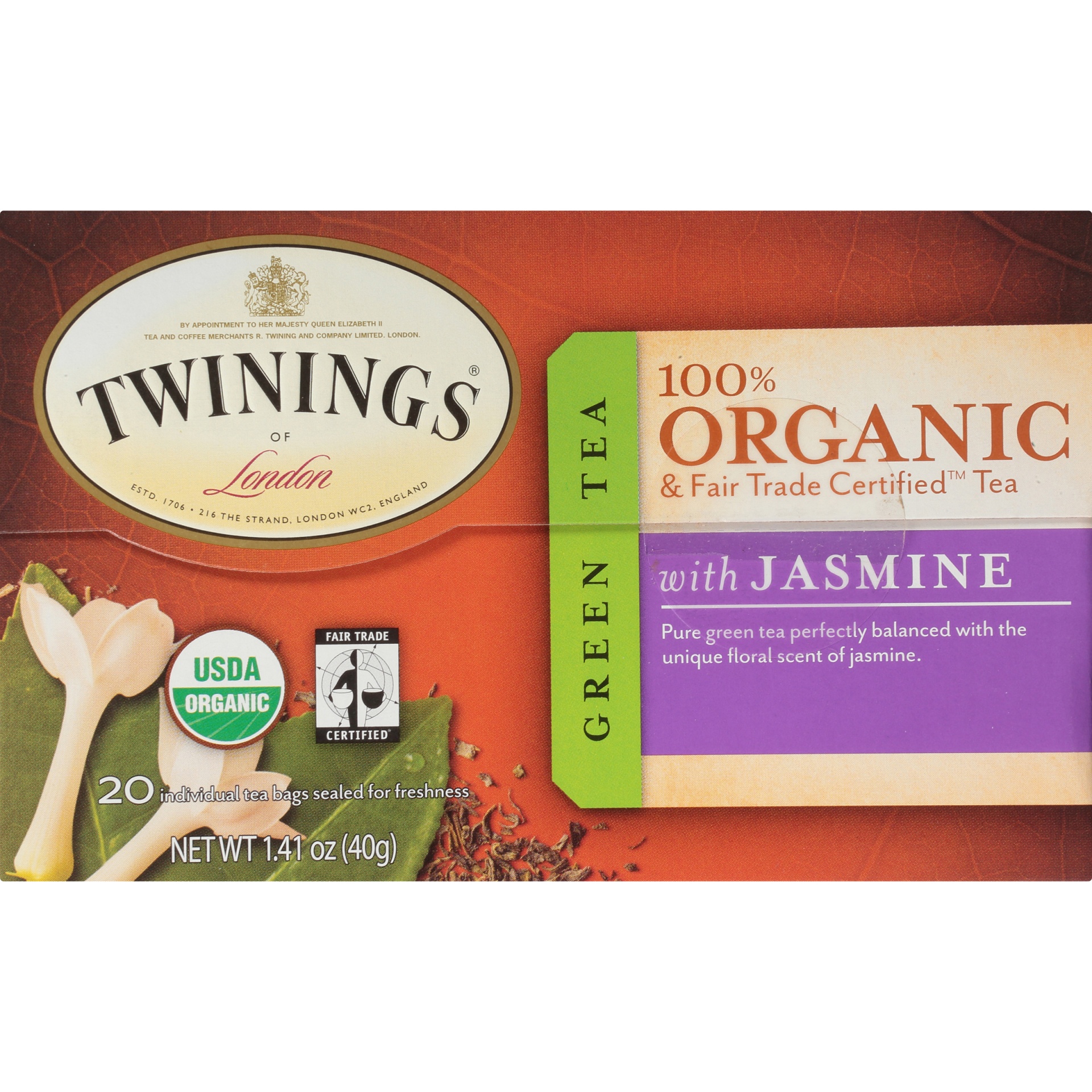 slide 6 of 7, Twinings Organic & Fair Trade Certified Green Tea with Jasmine Tea Bags - 1.41 oz, 1.41 oz