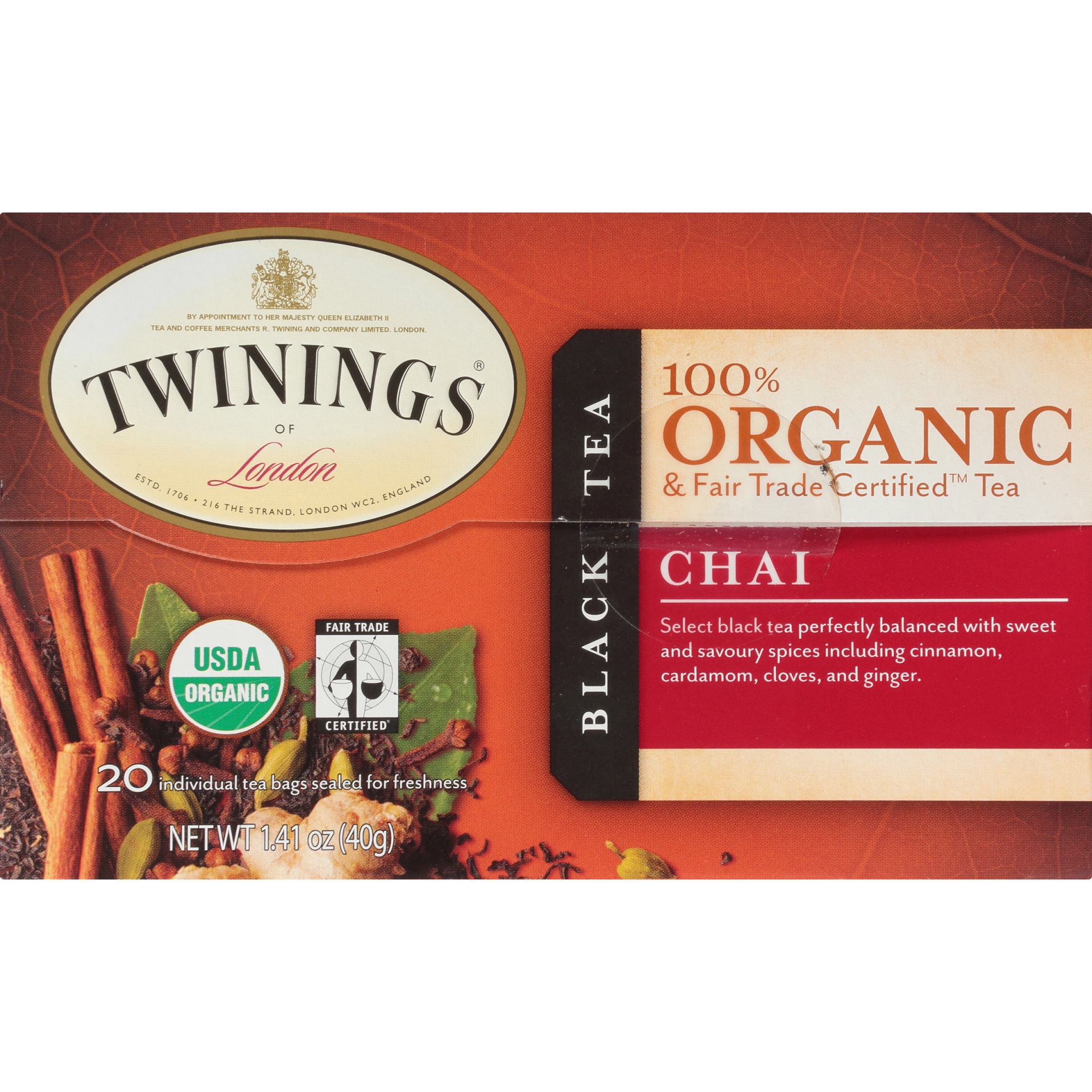 slide 5 of 7, Twinnings of London 100% Organic Black Tea, Chai - 1.41 oz, 1.41 oz