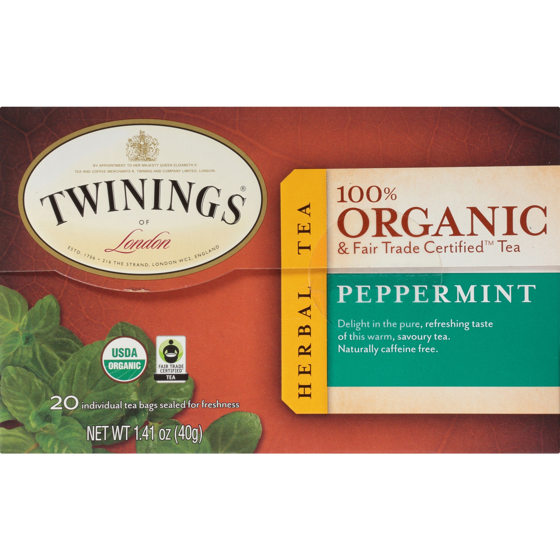 slide 5 of 7, Twinings 100% Organic & Fair Trade Certified Peppermint Tea - 1.41 oz, 1.41 oz