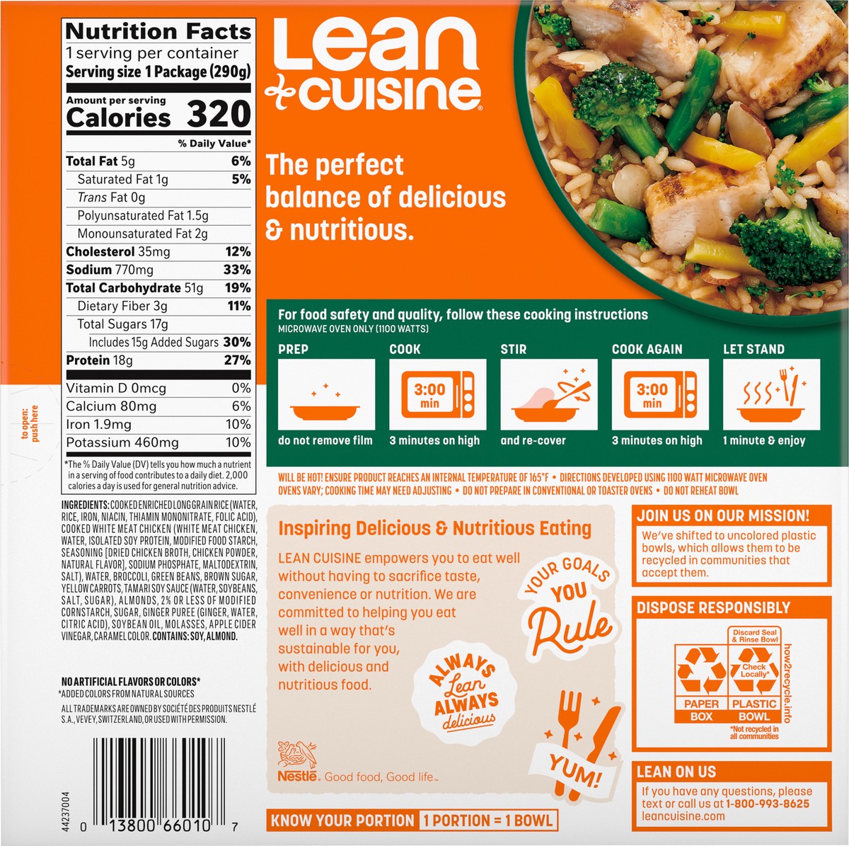 slide 6 of 9, Lean Cuisine Frozen Meal Sticky Ginger Chicken, Balance Bowls Microwave Meal, Frozen Chicken Dinner, Frozen Dinner for One, 10.25 oz