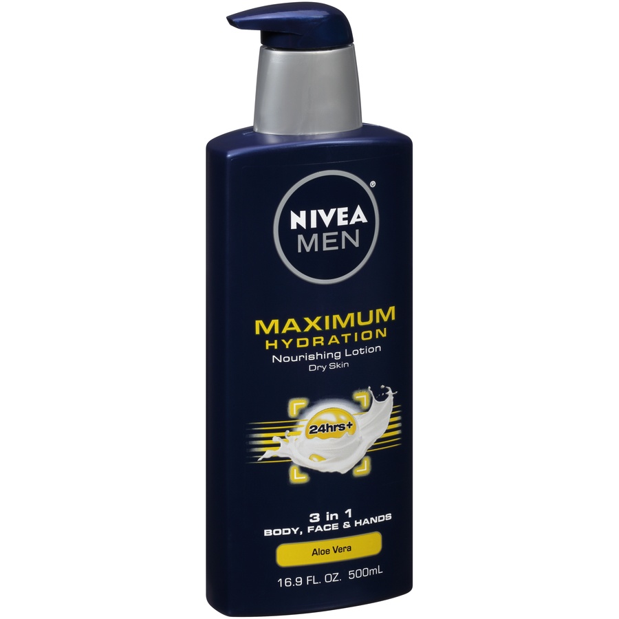 slide 2 of 7, Nivea Men Maximum Hydration Sea Minerals 3-in-1 Body, Face and Hands Nourishing Lotion, 16.9 oz