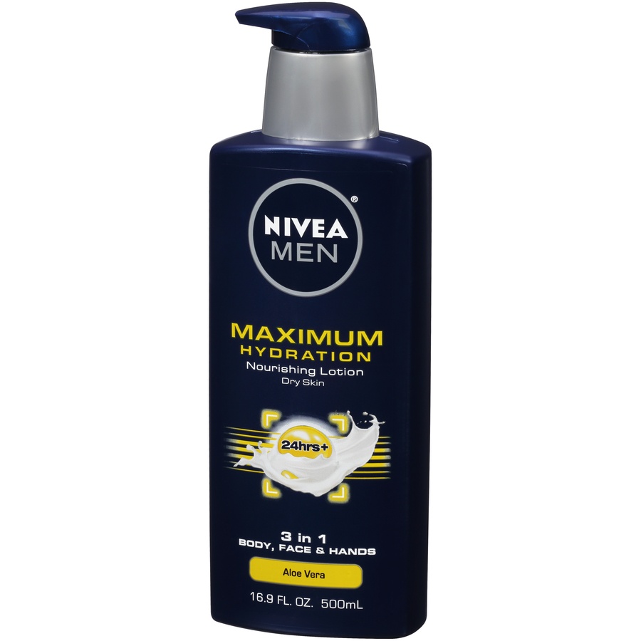 slide 3 of 7, Nivea Men Maximum Hydration Sea Minerals 3-in-1 Body, Face and Hands Nourishing Lotion, 16.9 oz