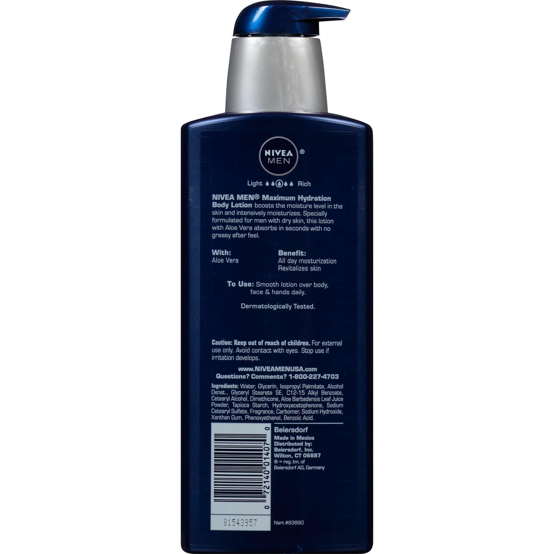 slide 4 of 7, Nivea Men Maximum Hydration Sea Minerals 3-in-1 Body, Face and Hands Nourishing Lotion, 16.9 oz