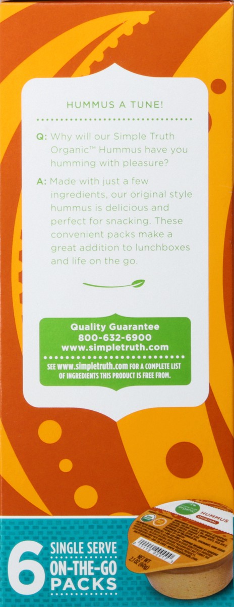 slide 6 of 10, Simple Truth Organic Original Hummus Single Serve Packs, 12.6 oz