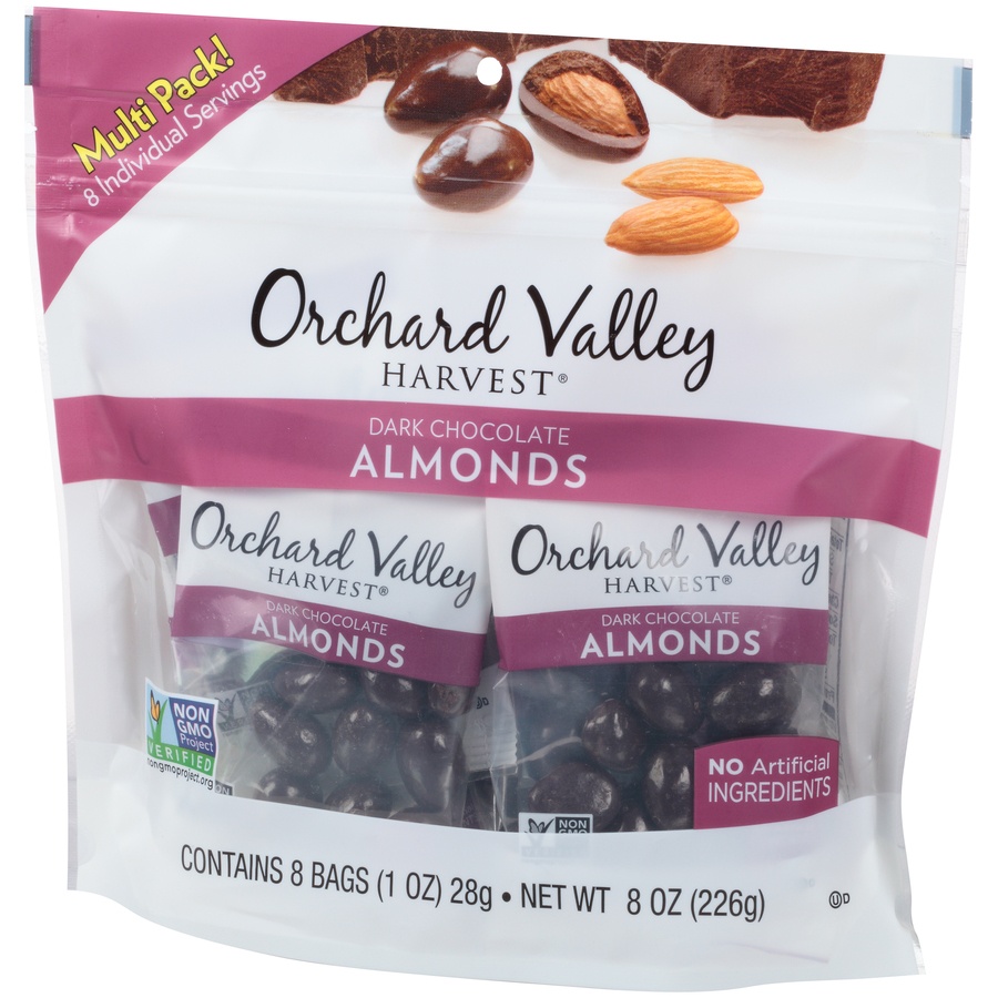 slide 3 of 8, Orchard Valley Harvest Dark Chocolate Almonds, 8 ct; 1 fl oz