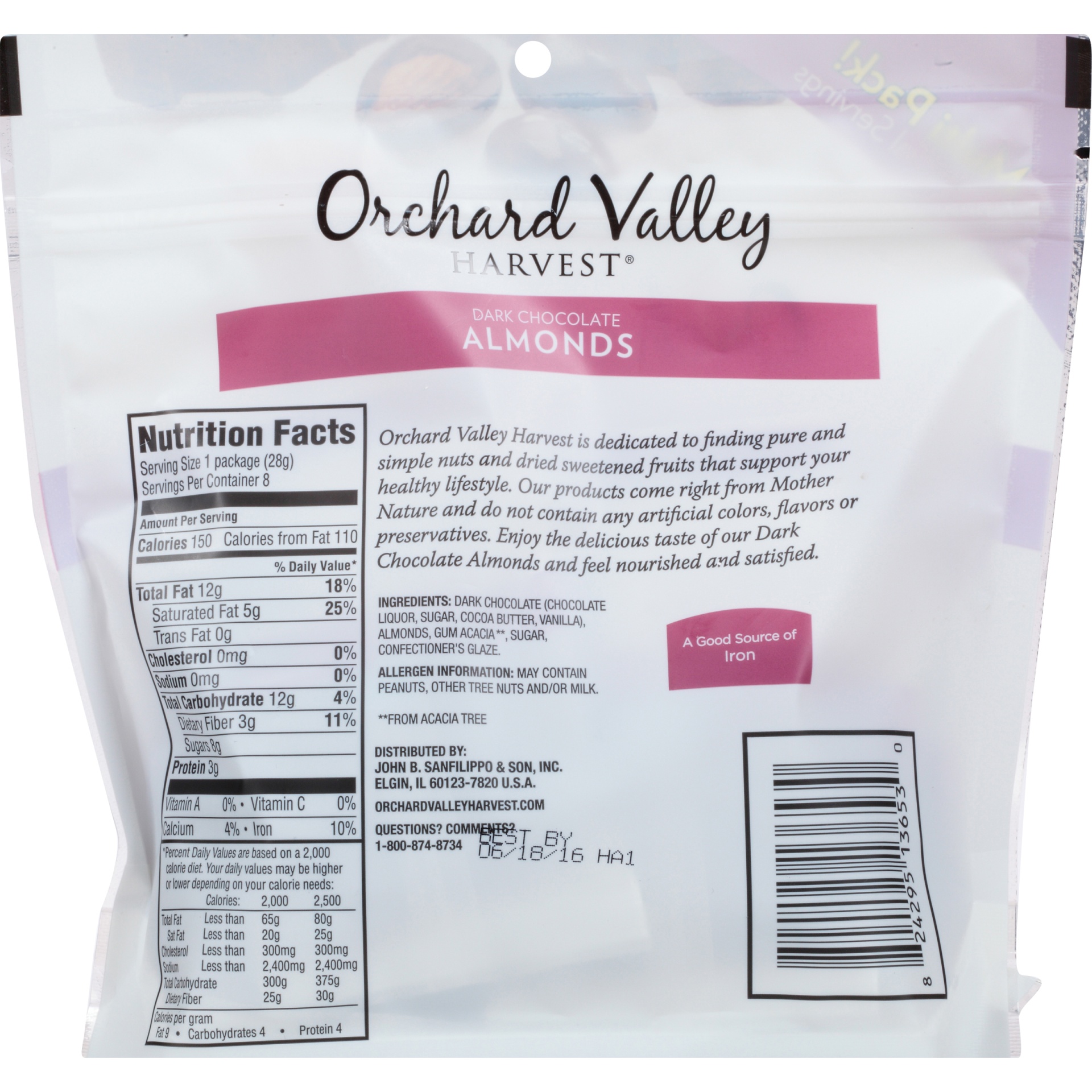 slide 6 of 8, Orchard Valley Harvest Dark Chocolate Almonds, 8 ct; 1 fl oz