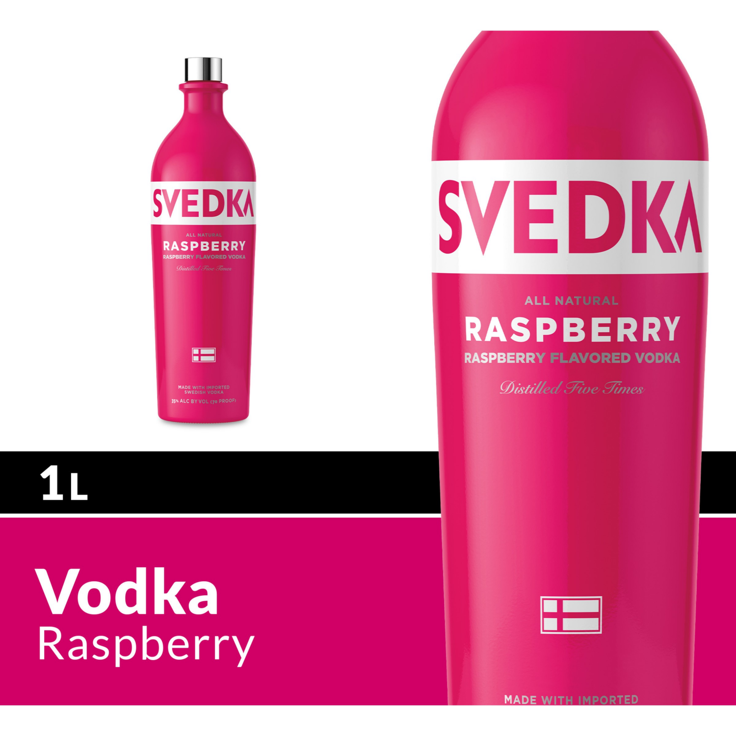 slide 3 of 5, SVEDKA Raspberry Flavored Vodka, 1 L Bottle, 70 Proof, 1 l
