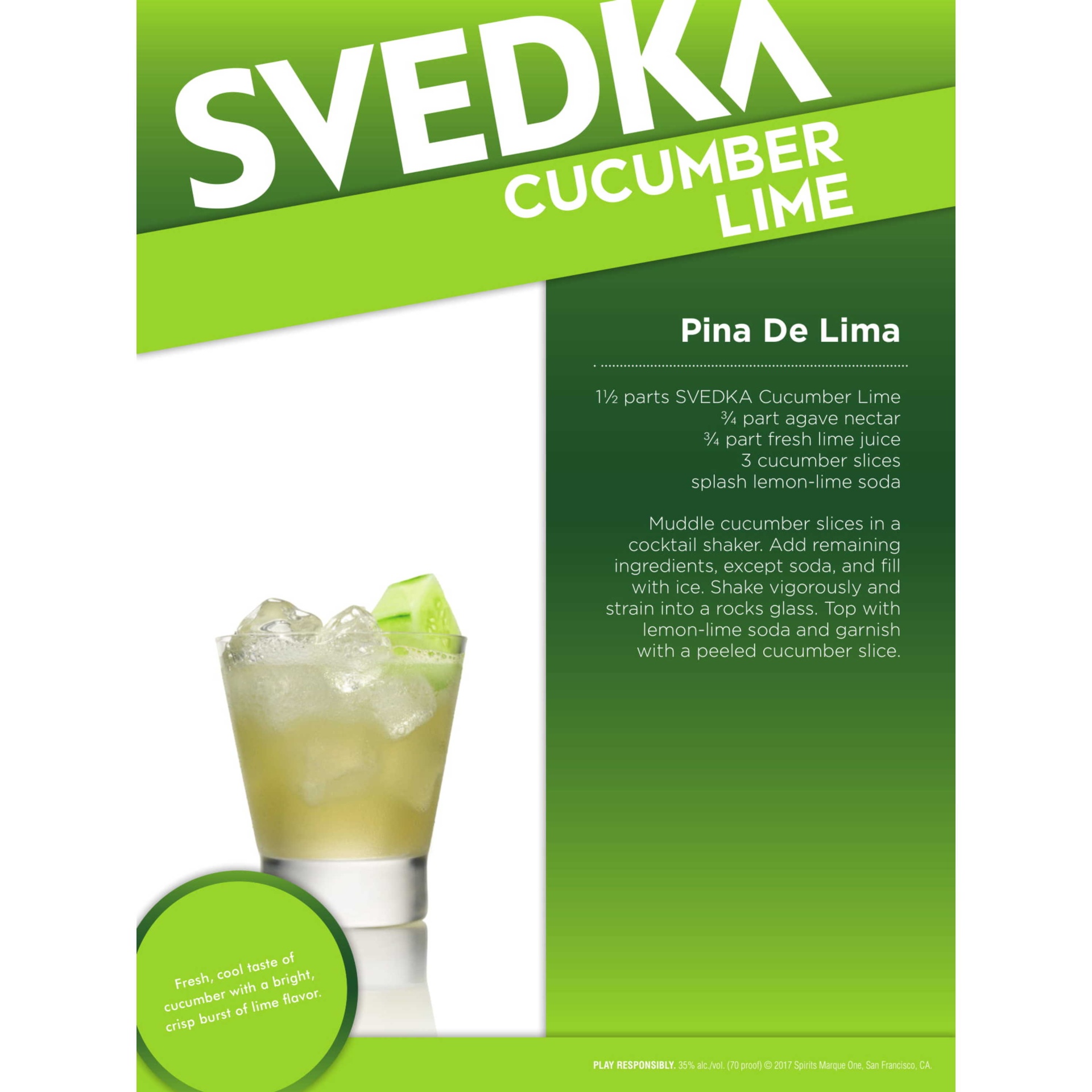 slide 3 of 4, SVEDKA Cucumber Lime Flavored Vodka, 1 L Bottle, 70 Proof, 33.81 fl oz