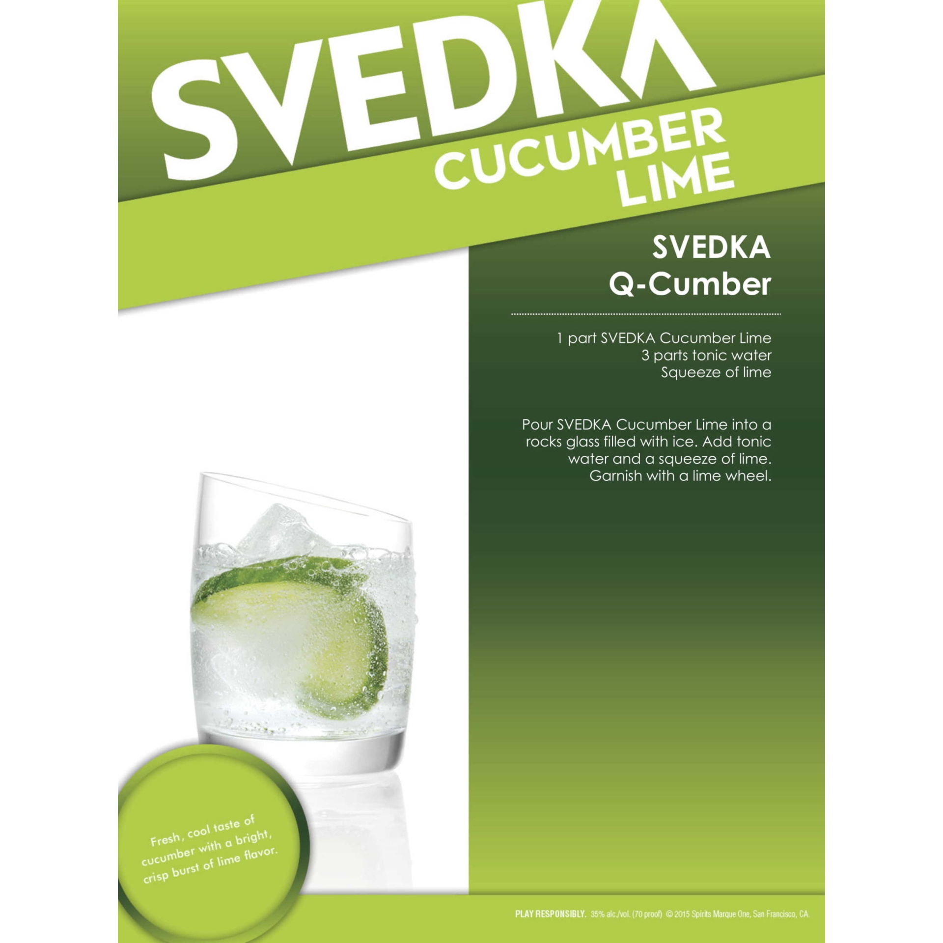 slide 4 of 4, SVEDKA Cucumber Lime Flavored Vodka, 1 L Bottle, 70 Proof, 33.81 fl oz