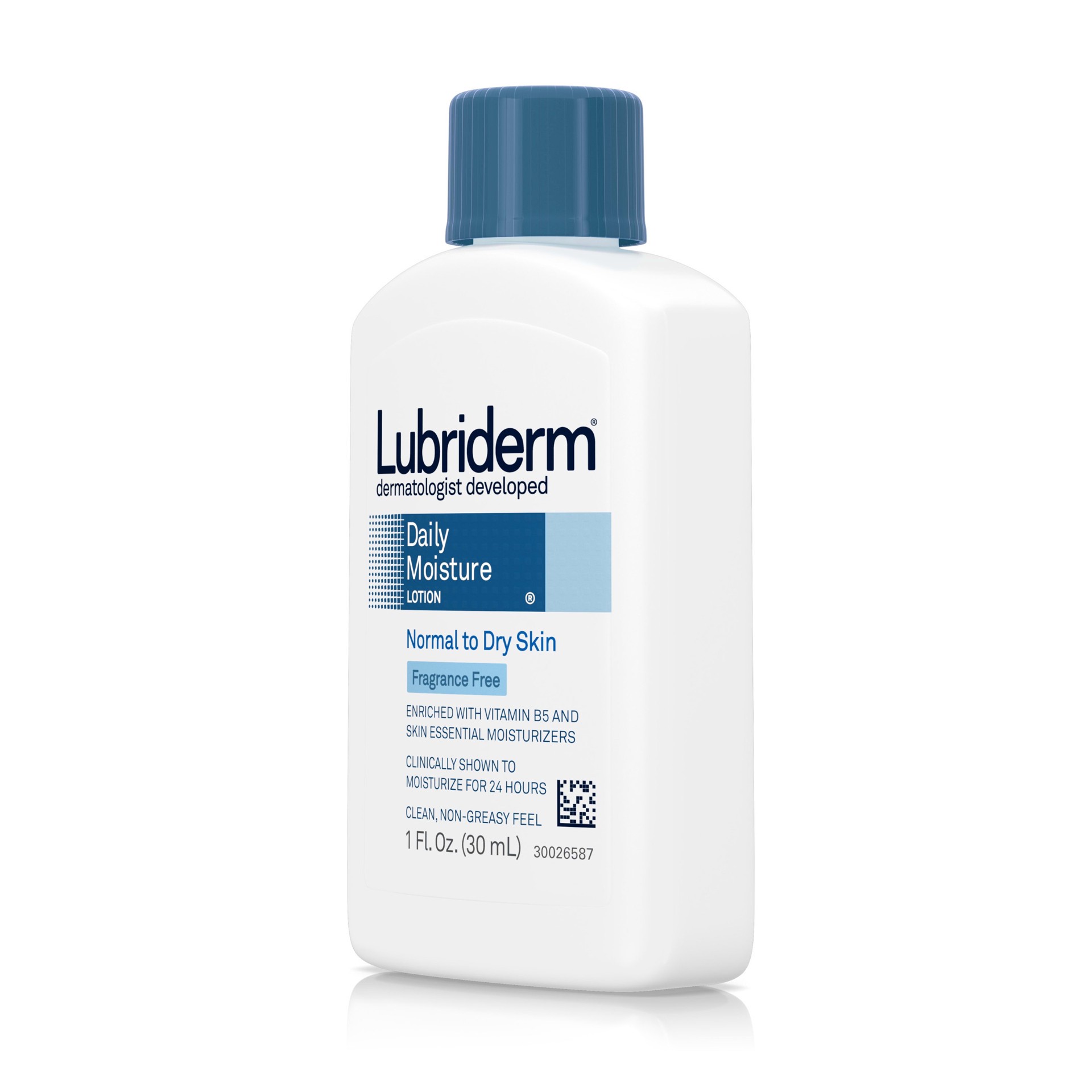 slide 3 of 5, Lubriderm Daily Moisture Hydrating Unscented Body Lotion with Pro-Vitamin B5 for Normal-to-Dry Skin for Healthy-Looking Skin, Non-Greasy and Fragrance-Free Lotion, 1 fl. oz, 1 fl oz