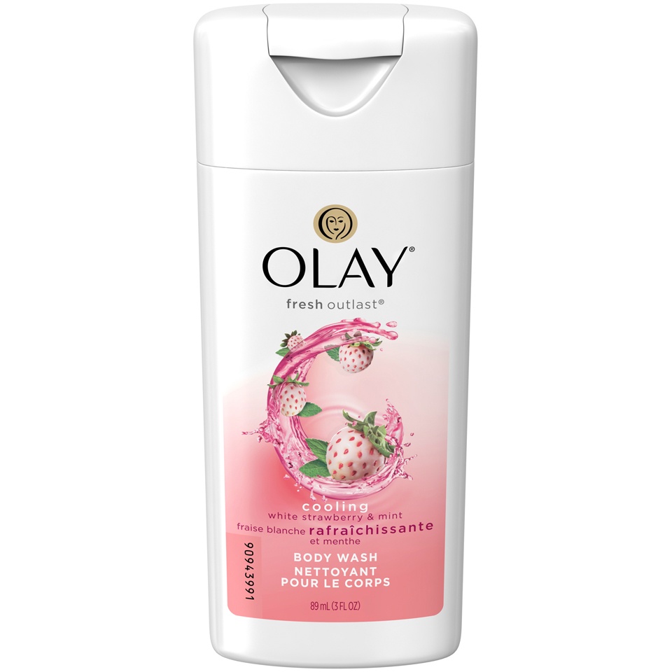 slide 1 of 3, Olay Fresh Outlast Cooling Body Wash White Strawberry & Mint - Trial Size - 3 fl oz, 3 fl oz