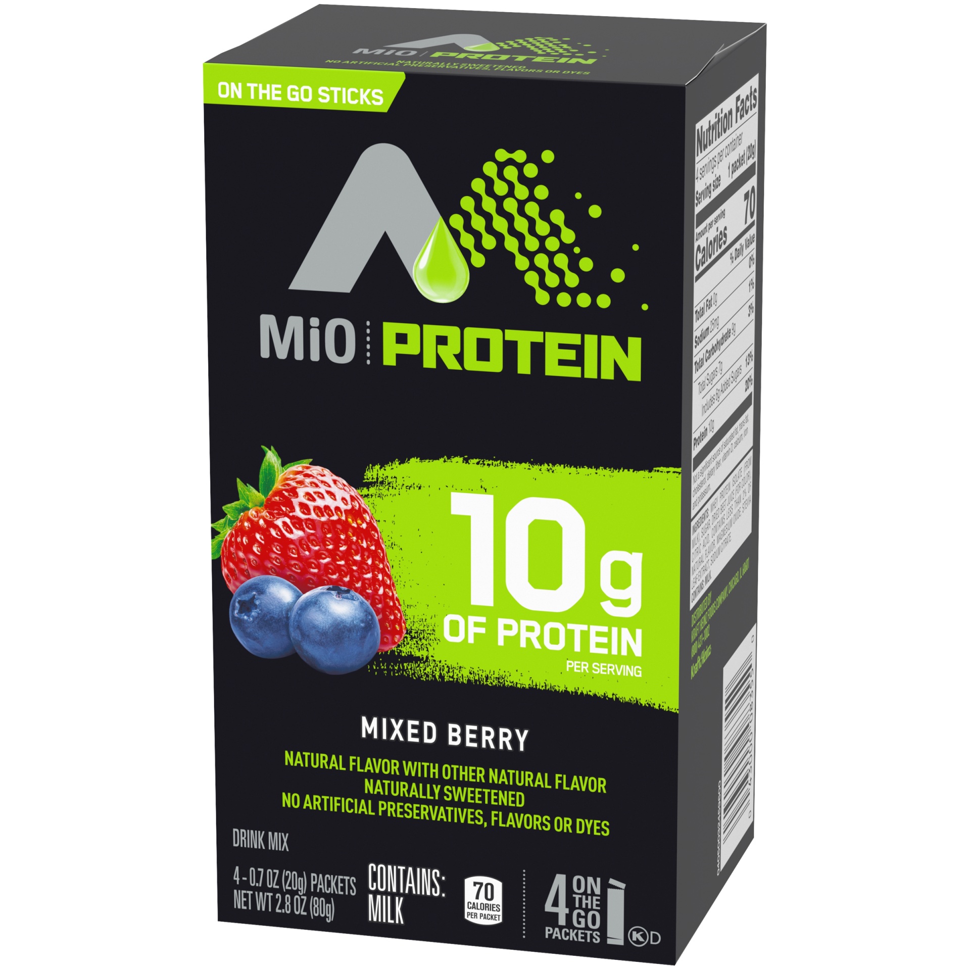 slide 3 of 6, MiO Protein Mixed Berry Powdered Drink Mix, 4 ct; 0.7 oz