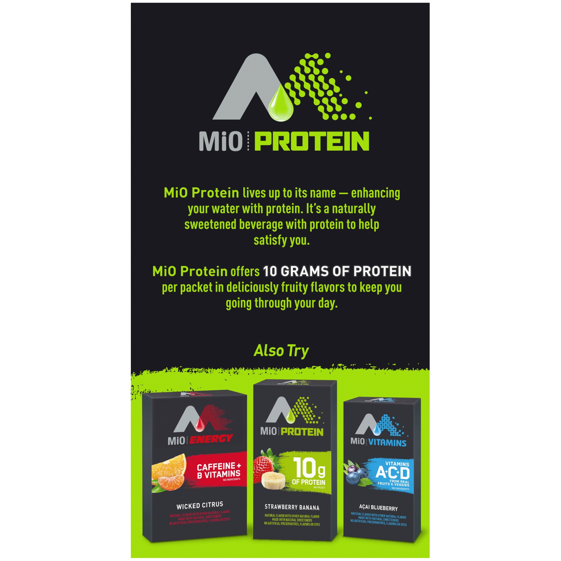 slide 4 of 6, MiO Protein Mixed Berry Powdered Drink Mix, 4 ct; 0.7 oz