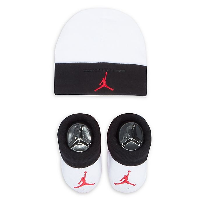 slide 1 of 1, Nike Jordan Hat and Bootie Set - White/Black, 2 ct