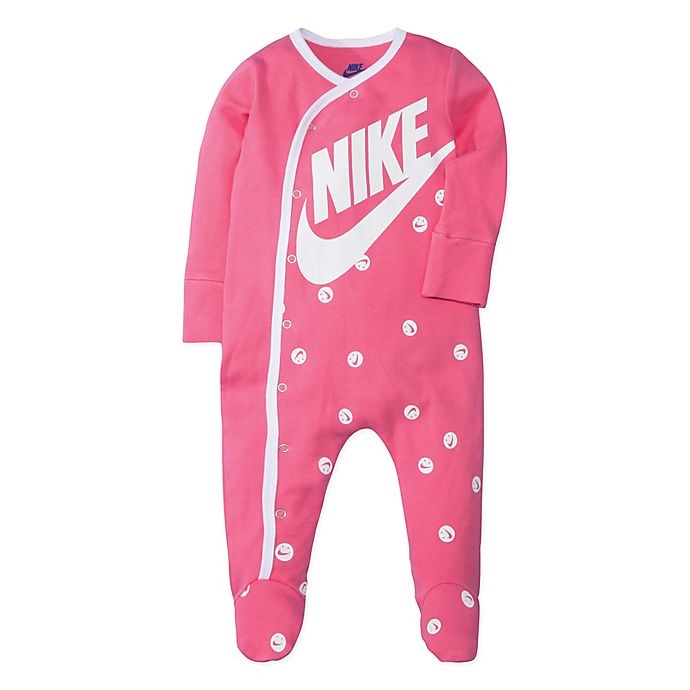 slide 1 of 1, Nike Newborn Smiley Print Footed Coveralls - Pink, 1 ct